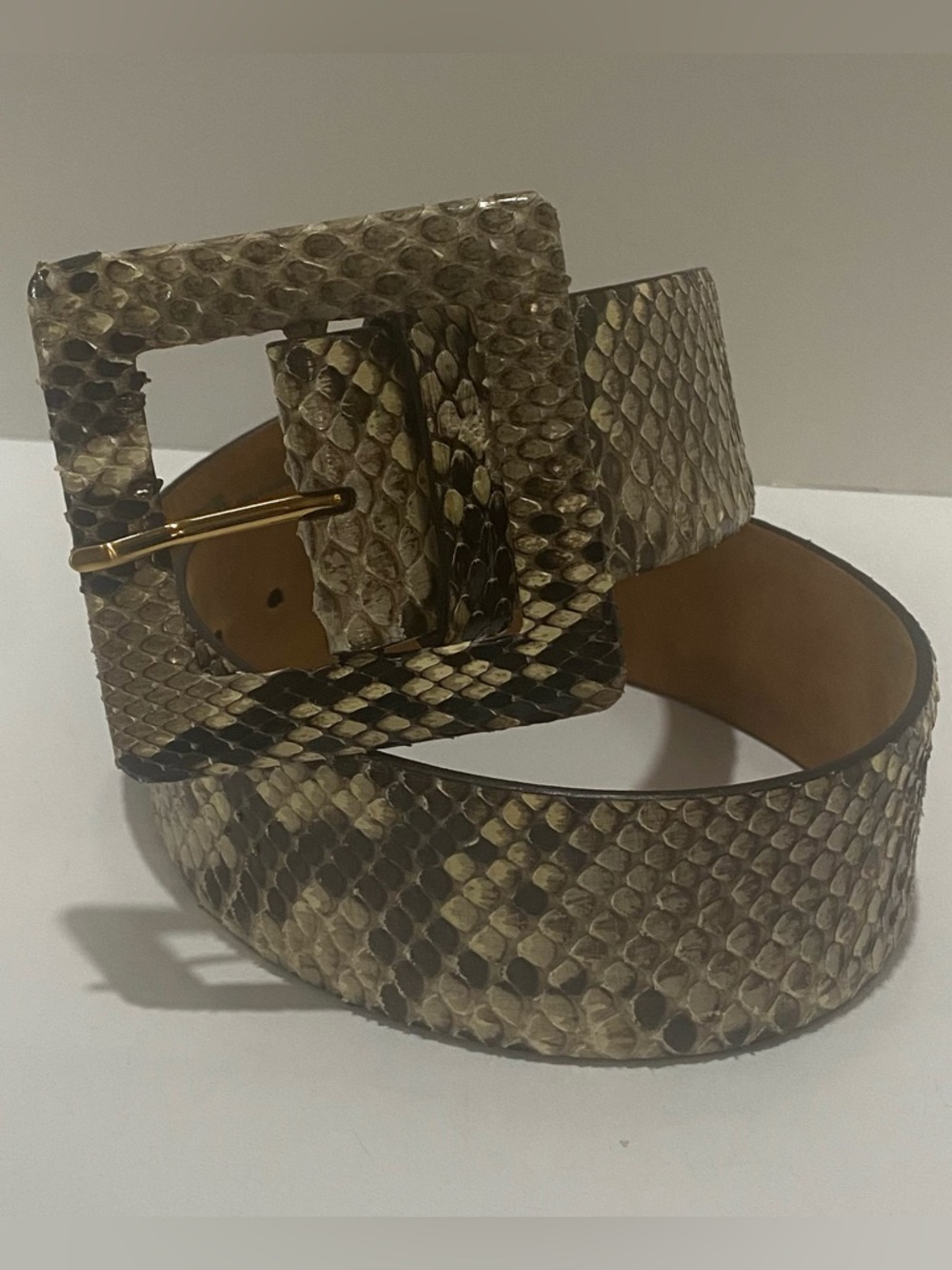 W. Kleinberg Womens Genuine Python Belt XS Brown Tan Wide Leather Snakeskin USA